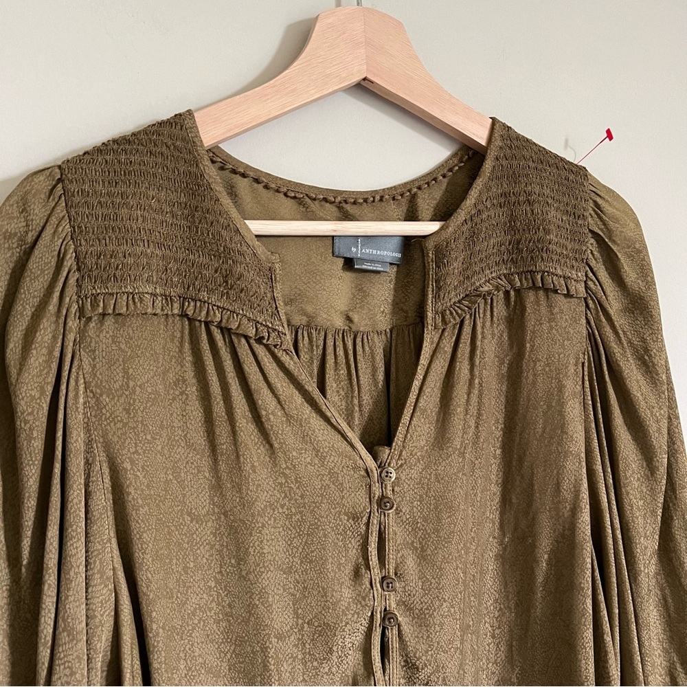 Anthropologie Cacee Jacquard Peas Button Down Balloon Blouse Womens S Oversized - Picture 4 of 9